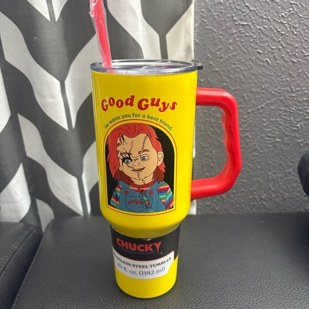Chucky Stainless Steel Tumbler Large 40 oz with Handle Straw NEW Childs Play